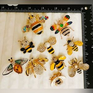 Lot of 10 Vintage Style Bee Brooch Pins Rhinestone Enamel Crystal Bumblebee Bug
